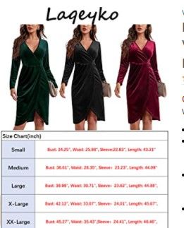 Photo 1 of Laqeyko Velvet Dress for Women Wrap V Neck Long Sleeve Ruched Cocktail Dresses for Evening Party
size large