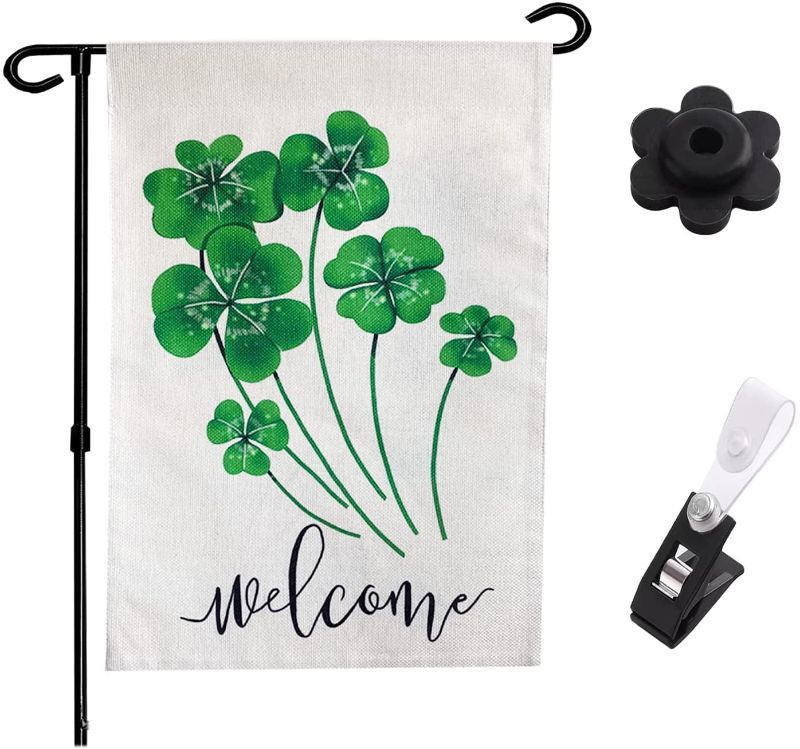 Photo 1 of 2 flags
 St Patricks Day Garden Flag 12 x 18 Inch Double Sided Shamrock Welcome House Flag