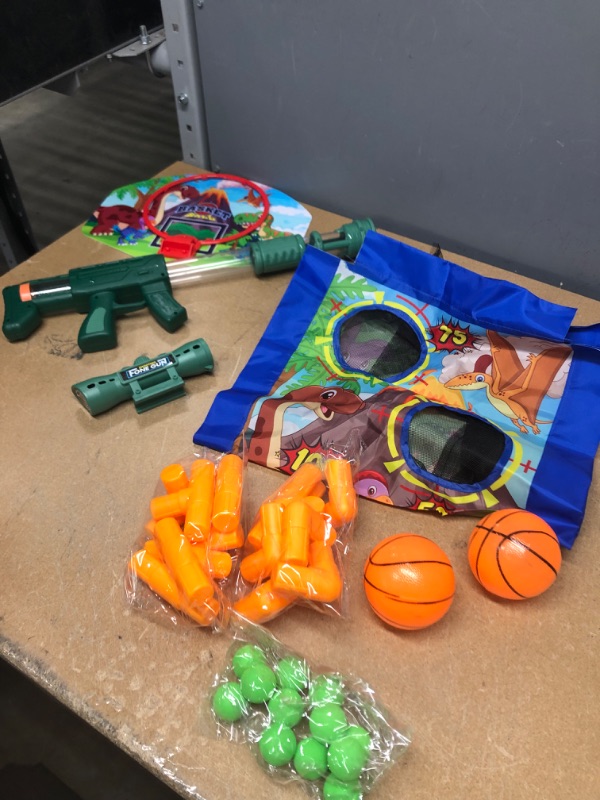 Photo 2 of  Shooting Game Toy for Age 3+ Years Old Kids, 3-in-1 Foam Ball Air Guns with Shooting Target&Shot Basketball&2 Basketball &3 Bean Bag Toss, .
