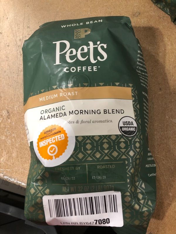 Photo 2 of **FRESHEST BY 03-28-22**Peet's Coffee, Medium Roast Whole Bean Coffee - Organic Alamenda Morning Blend 32 Ounce Bag, USDA Organic