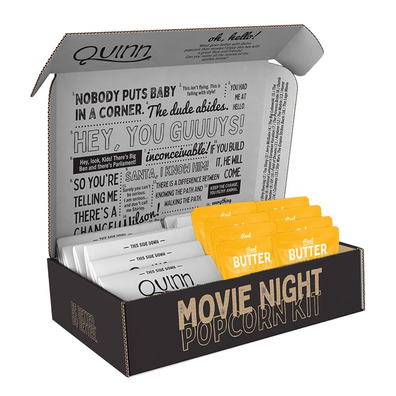 Photo 1 of **BEST BY 09-16-2022**Quinn Movie Night Popcorn Real Butter & Sea Salt Kit, Non-Gmo, Organic Popcorn Kernels, (8 bags)
