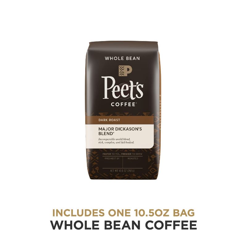 Photo 1 of **BEST BY 03-10-2022**Peet's Coffee, Dark Roast Whole Bean Coffee - Major Dickason's Blend 10.5 Ounce Bag
2-PACK