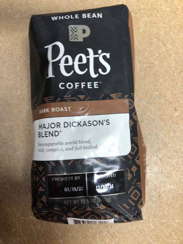 Photo 3 of **BEST BY 03-10-2022**Peet's Coffee, Dark Roast Whole Bean Coffee - Major Dickason's Blend 10.5 Ounce Bag
2-PACK