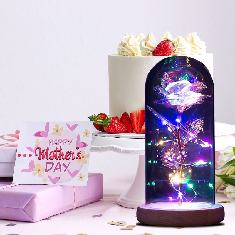 Photo 1 of  Forever Galaxy Lighted Rose Flower Gift for Women, Beauty Led Rose Lamp in Glass Dome,Colorful Artificial Flowers Gift for Mother's Day,Birthday,Wedding Anniversary,Valentine's Day etc