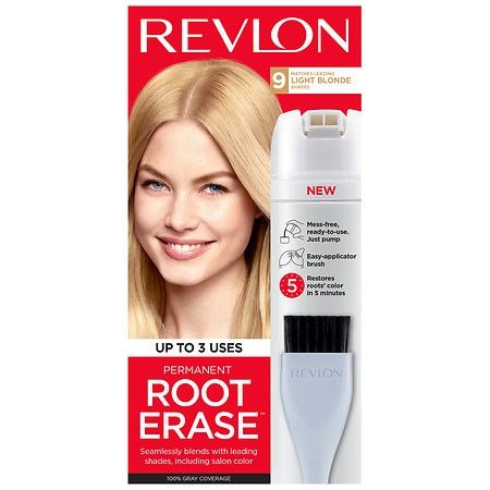 Photo 1 of NOT REFUNDABLE**EXPIRES 02/22**PACK OF 2**Revlon Root Erase Permanent Hair Color, at-Home Root Touchup Hair Dye with Applicator Brush for Multiple Use, 100% Gray Coverage, 9 Light Blonde, 3.2
