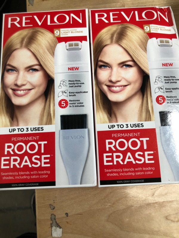 Photo 2 of NOT REFUNDABLE**EXPIRES 02/22**PACK OF 2**Revlon Root Erase Permanent Hair Color, at-Home Root Touchup Hair Dye with Applicator Brush for Multiple Use, 100% Gray Coverage, 9 Light Blonde, 3.2
