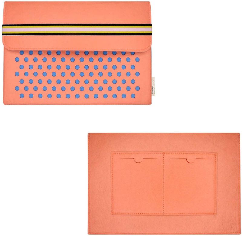 Photo 1 of  2 pack**Felt Laptop Sleeve Case with Belt Closure and Back Pockets Laptop Sleeves (15~16 inch, Salmon/Blue)
