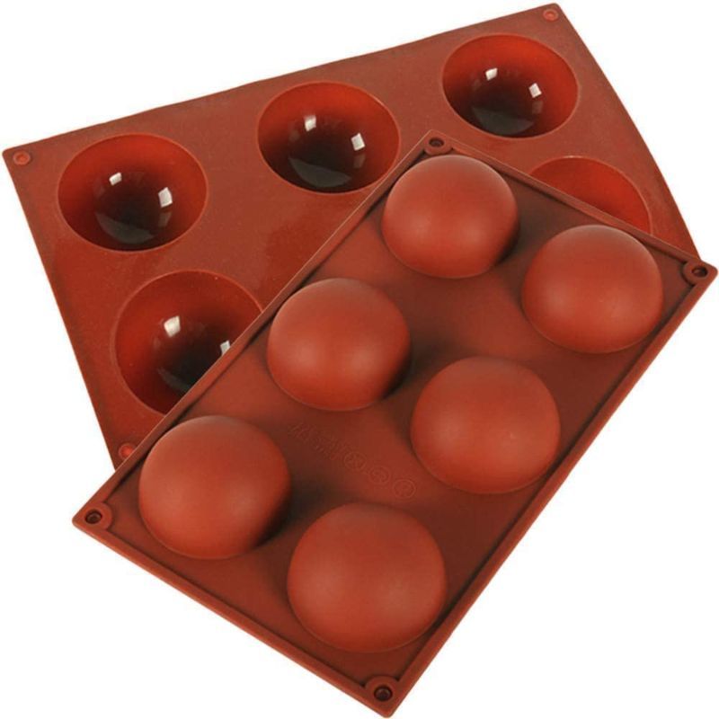 Photo 1 of 2 Pack 6-Cavity Semi Sphere Silicone Mold, Baking Mold for Making Hot Chocolate Bomb, Cake, Jelly, Dome Mousse (Brick Red) - 2 PACK
