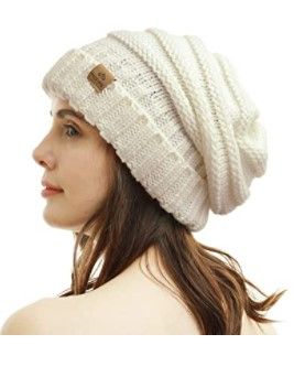 Photo 1 of PAGE ONE Womens Winter Beanie Warm Cable Knit Hat Style Stretch Trendy Ribbed Chunky Cap - WHITE - 2 PACK
