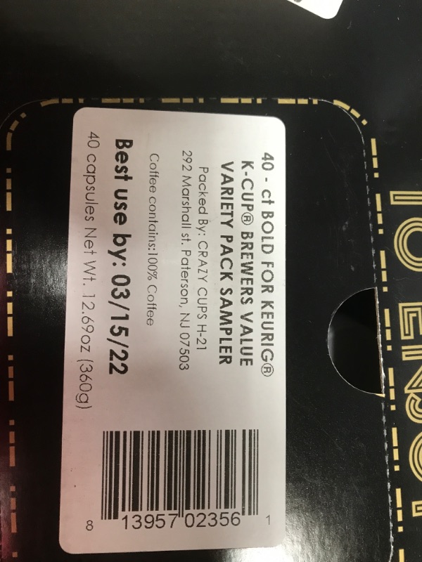 Photo 1 of BEST BY 03/15/2022
SOLD AS IS; NO REFUNDS/NO RETURNS
Perfect Samplers Dark Roast Coffee Pod Variety Pack - Pack for Keurig K Cups Coffee Makers, Bold 40 Count
