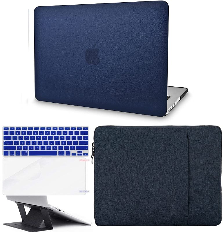 Photo 1 of KECC Compatible with MacBook Pro 13‘’ Case 2020 2021 2022 Touch Bar A2338 M1 A2289 A2251 ltalian Leather Hard Shell + Keyboard Cover + Sleeve + Screen Protector + Laptop Stand (Dark Blue Leather)
