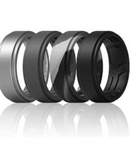 Photo 1 of ThunderFit Silicone Rings for Men -4 Rings - Breathable Patterned Design Sleek Step Edge 8mm Width - 2.2mm Thickness - 2 PACK - SIZE 9