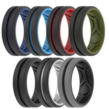 Photo 1 of ThunderFit Silicone Wedding Rings Men, Breathable 2Layer Middle Engraved - 8.2mm Width 2.5mm Thick - 9
