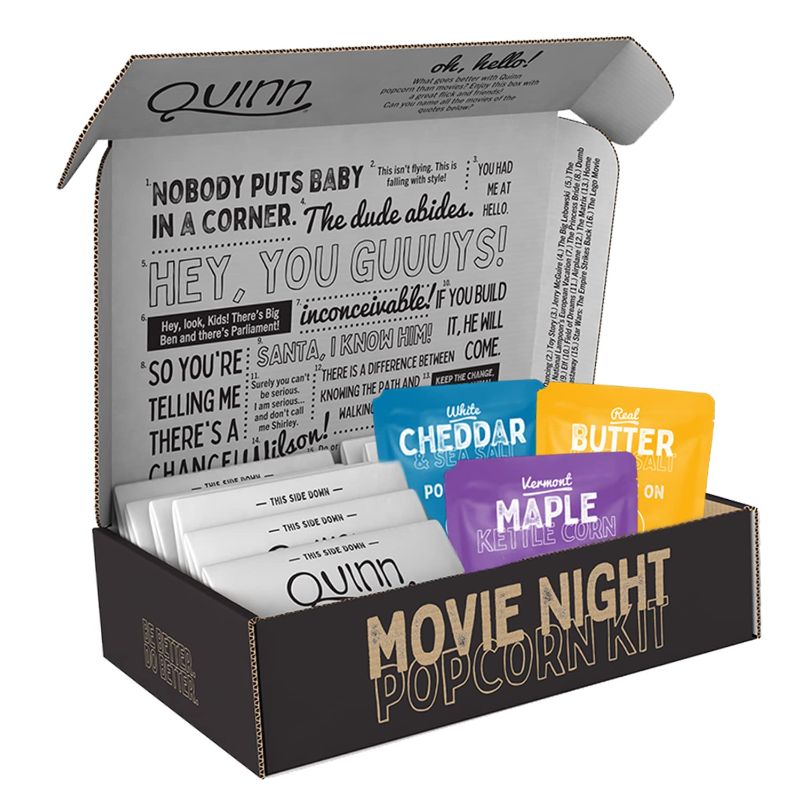 Photo 1 of **expire date:9/10/22**NON REFUNDABLE** Quinn Movie Night Microwave Popcorn Variety Pack (3 Bags Butter, 3 Bags Cheddar, 3 Bags Maple), 9 Bags Total
