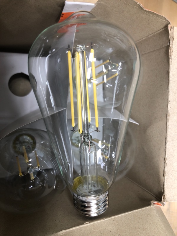 Photo 2 of 60-Watt Equivalent ST19 Dimmable Straight Filament Clear Glass Vintage Edison LED Light Bulb, Soft White (4-Pack)
