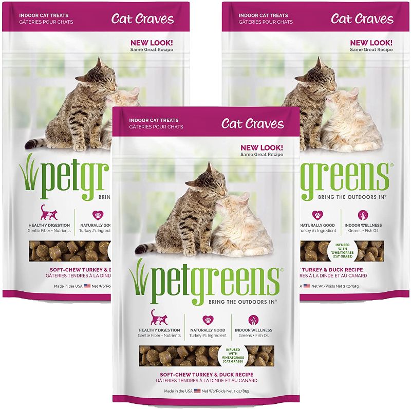 Photo 1 of **NON REFUNDABLE** best by date: 5/23/2022 Pet Greens Cat Cravers Turkey and Duck Flavors Treats, 3 Ounces Per Pack (3 packs)