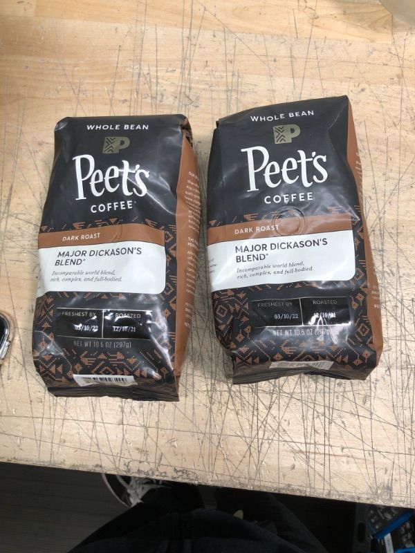 Photo 2 of ( freshest by date: 3/10/22 ) **NON REFUNDABLE** Peet's Coffee, Dark Roast Whole Bean Coffee - Major Dickason's Blend 10.5 Ounce Bag ( 2 bags )
