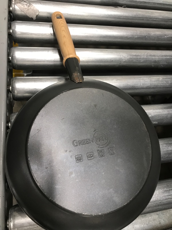 Photo 2 of ***MISSING BIGGER PAN**GreenPan Hudson Healthy Ceramic Nonstick, 9.5" and 11" Frying Pan Skillet Set, Wood Inspired Handle, PFAS-Free, Dishwasher Safe, Black
