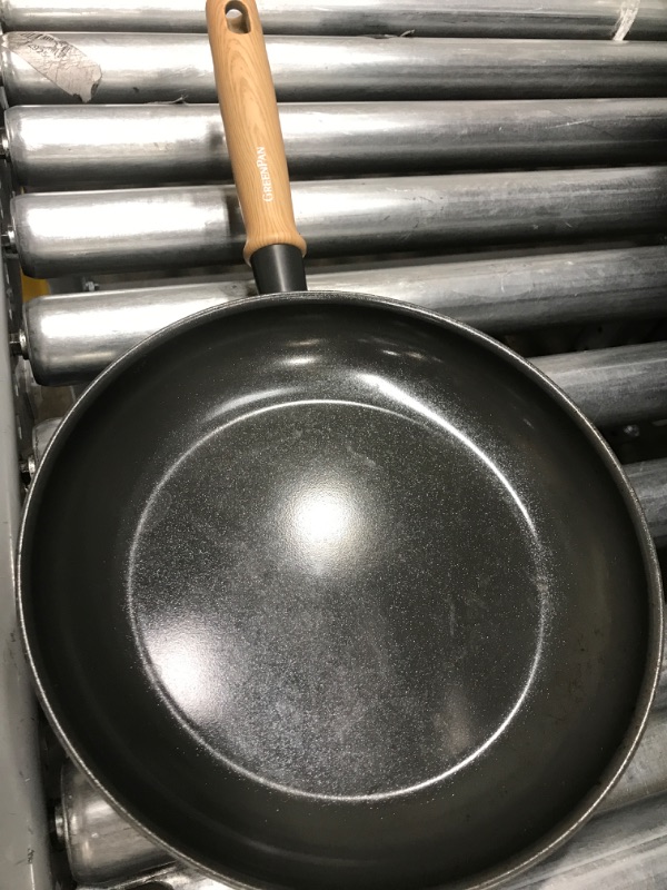Photo 3 of ***MISSING BIGGER PAN**GreenPan Hudson Healthy Ceramic Nonstick, 9.5" and 11" Frying Pan Skillet Set, Wood Inspired Handle, PFAS-Free, Dishwasher Safe, Black
