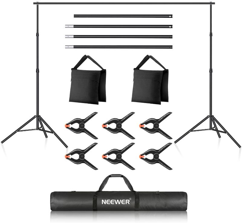Photo 1 of **MISSING PARTS** Neewer Photo Studio Backdrop Support System, 10ft/3m Wide 7ft/2.1m High Adjustable Background Stand with 4 Crossbars, 6 Backdrop Clamps, 2 Sandbags, and...
