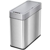 Photo 1 of iTouchless Bathroom Sensor Trash Can with AbsorbX Odor Filter Left Side Lid Open Rectangular 4 Gallon Silver Stainless Steel

