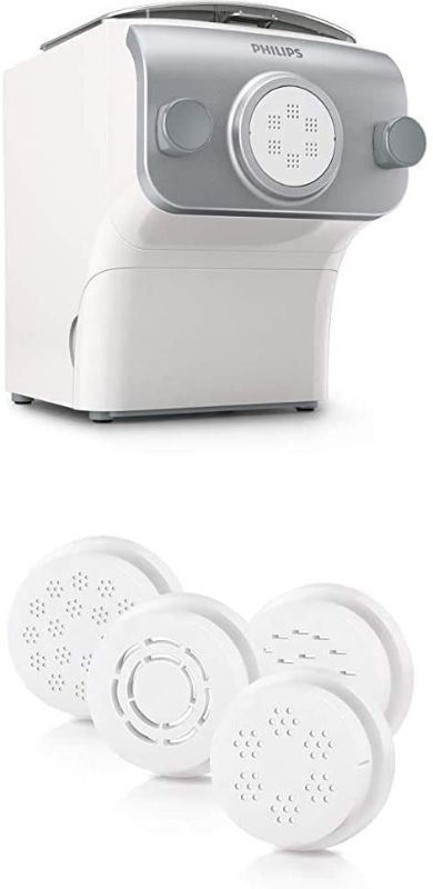 Photo 1 of Philips Pasta and Noodle Maker Plus, Large, HR2375/06 with Philips Avance Collection 4-in 1 Angel Hair, Pappardelle, Thick Spaghetti & Tagliatelli, One size, White
