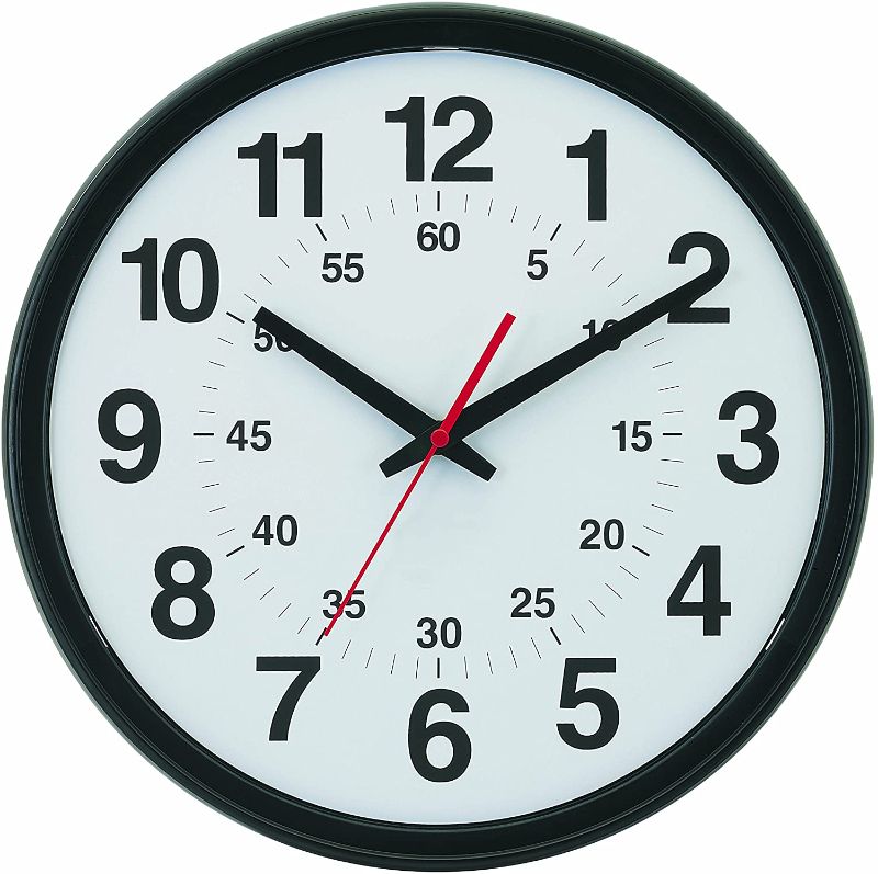 Photo 1 of  Wide Profile Wall Clock with Minute-Minder Dial and Daylight Saving Time Auto-Adjust Movement, 13.75", Black
