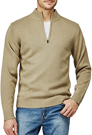 Photo 1 of large  Mens Casual Slim Fit Pullover Sweaters Long Sleeve Knitted Fabric Zip Up Mock Neck Polo Sweater
