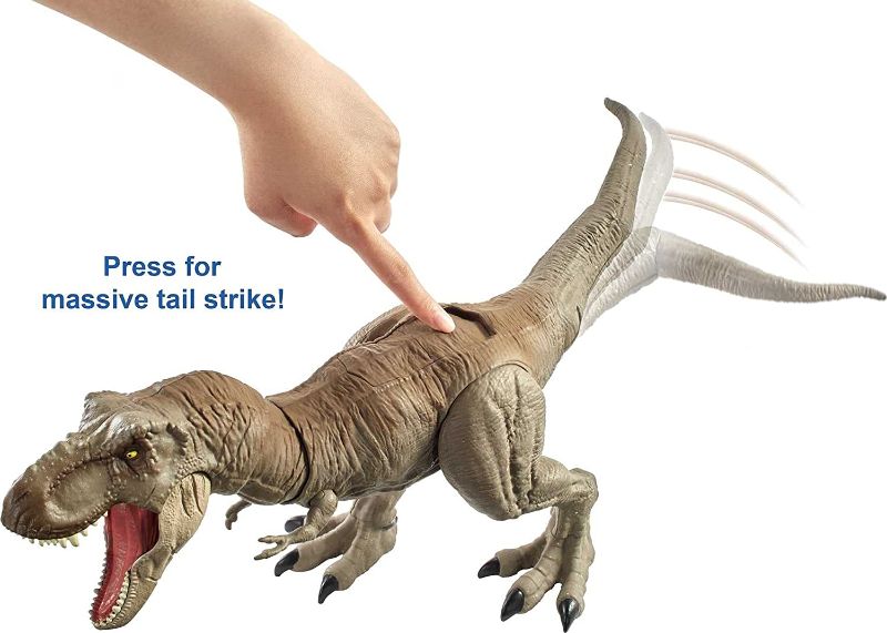 Photo 1 of Jurassic World Bite 'n Fight Tyrannosaurus Rex in Larger Size with Realistic Sculpting, Articulation & Dual-Button Activation for Tail Strike and Head Strikes, Ages 4 and Older [Amazon Exclusive]
