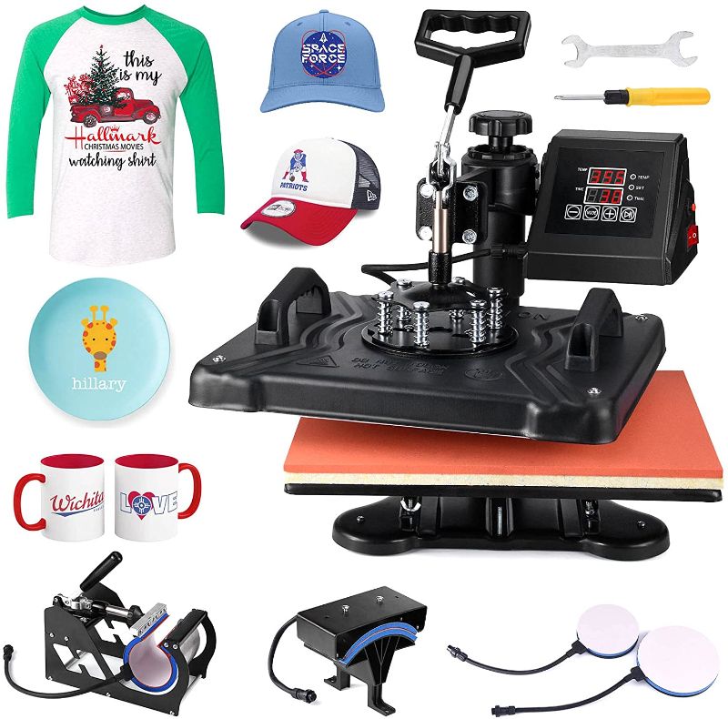 Photo 1 of SOROVEE 12x15 Inch Heat Press 5 in 1 Heat Press Machine 360 Degree Swing Away Digital Multifunctional Shirt Press Heat Transfer Machine Sublimation Press Combo for T Shirts Mugs Hat Plate Cap Printing
