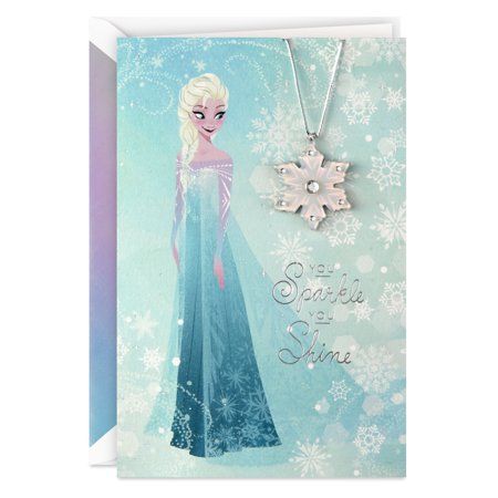 Photo 1 of  2 PACK Hallmark Signature Frozen Christmas Card for Kid with Removable Necklace (Sparkle and Shine)
