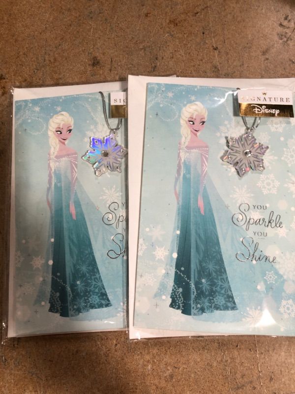 Photo 2 of  2 PACK Hallmark Signature Frozen Christmas Card for Kid with Removable Necklace (Sparkle and Shine)
