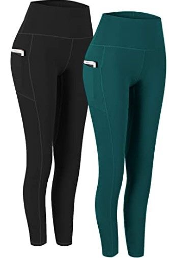 Photo 1 of Fengbay 2 Pack High Waist Yoga Pants, Pocket Yoga Pants Tummy Control Workout Running 4 Way Stretch Yoga Leggings MEDIUM 
