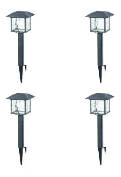 Photo 1 of Hampton Bay
15 Lumens Gray Solar LED Path Light Set with Vintage Bulb (4-Pack)