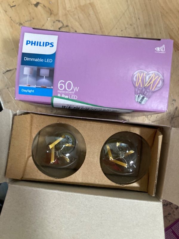 Photo 2 of Philips 60-Watt Equivalent A19 Dimmable Energy Saving Clear Glass Indoor/Outdoor LED Light Bulb Daylight (5000K) (2-Pack)
