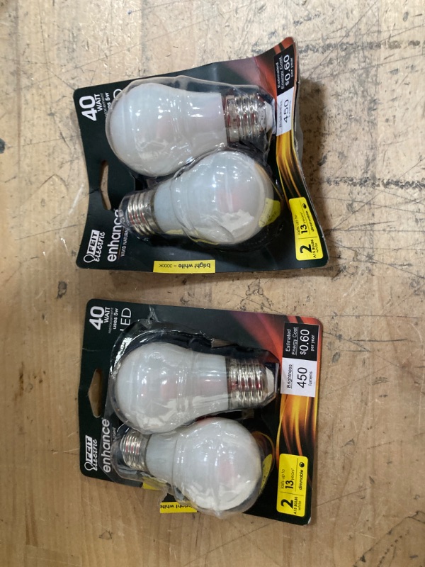 Photo 2 of Feit Electric 40-Watt Equivalent A15 Dimmable Filament CEC 90+ CRI White Glass LED Ceiling Fan Light Bulb, Bright White 3000K (2-Pack)
