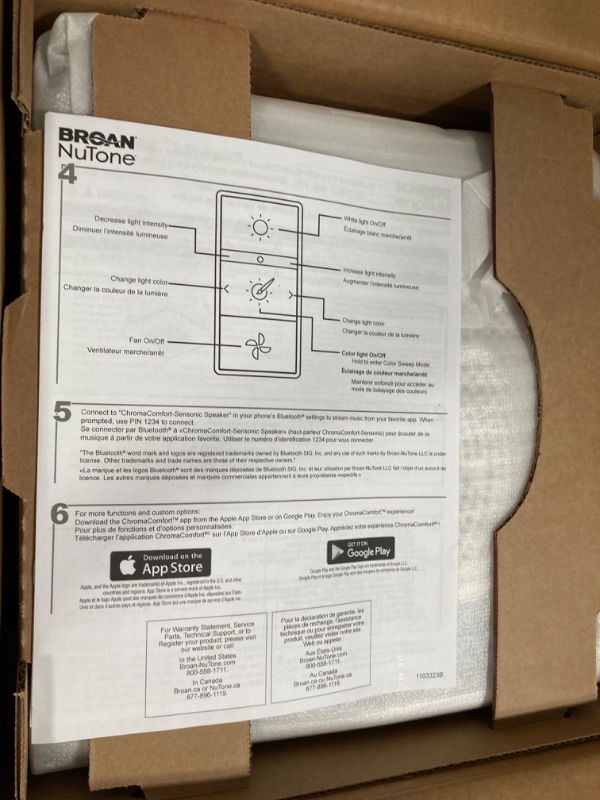 Photo 4 of ***MISSING CONTROL SWITCH*** Broan-NuTone ChromaComfort 110 CFM Ceiling Bathroom Exhaust Fan with Sensonic Stereo Bluetooth Speaker, White
