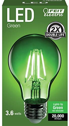 Photo 1 of Feit Electric A19/TG/LED 40W Equivalent 4.5 Watt Dimmable Filament Clear Glass A19 LED Light Bulb, Green 2 pack 
