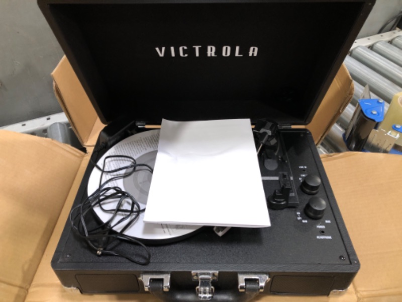 Photo 2 of Victrola Vintage 3-Speed Bluetooth Portable Suitcase Record Player with Built-in Speakers | Upgraded Turntable Audio Sound| Includes Extra Stylus | Black, Model Number: VSC-550BT-BK, 1SFA