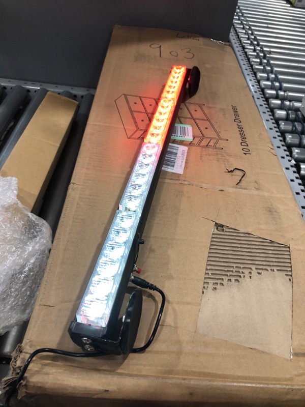 Photo 2 of tested : works 
FOXCID 24 LED Emergency Hazard Warning Strobe Flashing Light Bar Wireless Battery W/Magnetic Base and Rechargeable Plug for Beacon Rooftop Safety Vehicles Tow Trucks Tractor Snowplow White & Red 24''