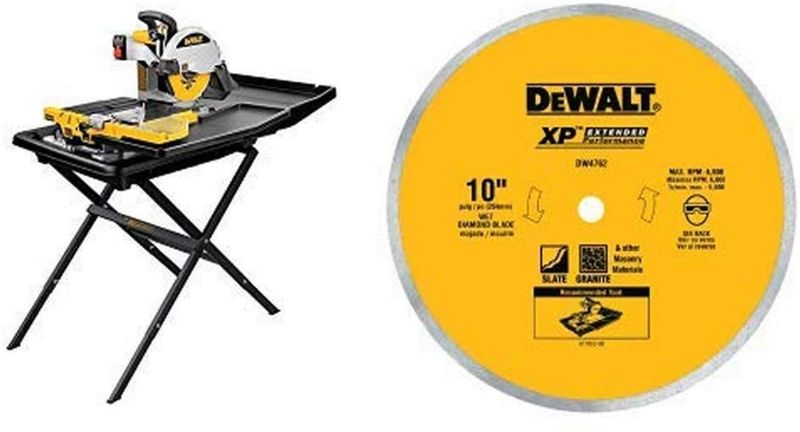 Photo 1 of DEWALT Wet Tile Saw with Stand, 10-Inch (D24000S) + Porcelain/Tile Blade
