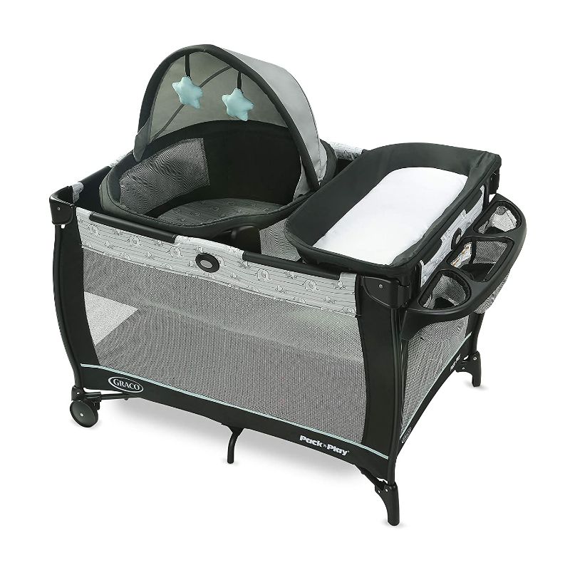 Photo 1 of Graco Pack 'n Play Travel Dome Playard, Includes Travel Bassinet, Full-Size Infant Bassinet, and Diaper Changer, Archie , 36.5x28.5x30 Inch
