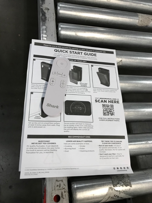 Photo 4 of ** NOT WORKING** Shark HE601 Air Purifier 6 True HEPA Covers up to 1200 Sq. Ft, Captures 99.98% of Particles, dust, allergens, viruses, Smoke, 0.1–0.2 microns, Advanced Odor Lock, Quiet, 6 Fan, White
