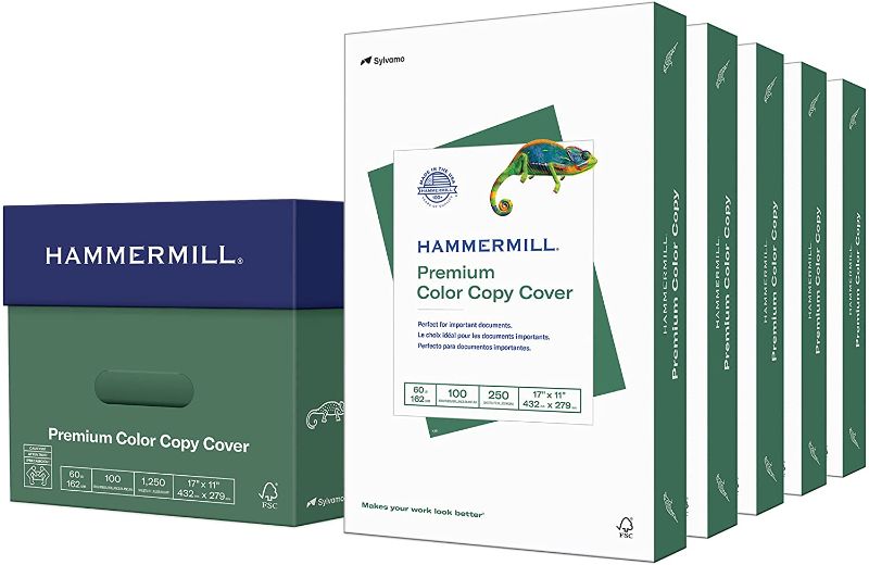 Photo 1 of Hammermill Cardstock, Premium Color Copy, 60 lb, 11 x 17 - 5 Pack (1,250 Sheets) - 100 Bright, Made in the USA Card Stock, 122556C
