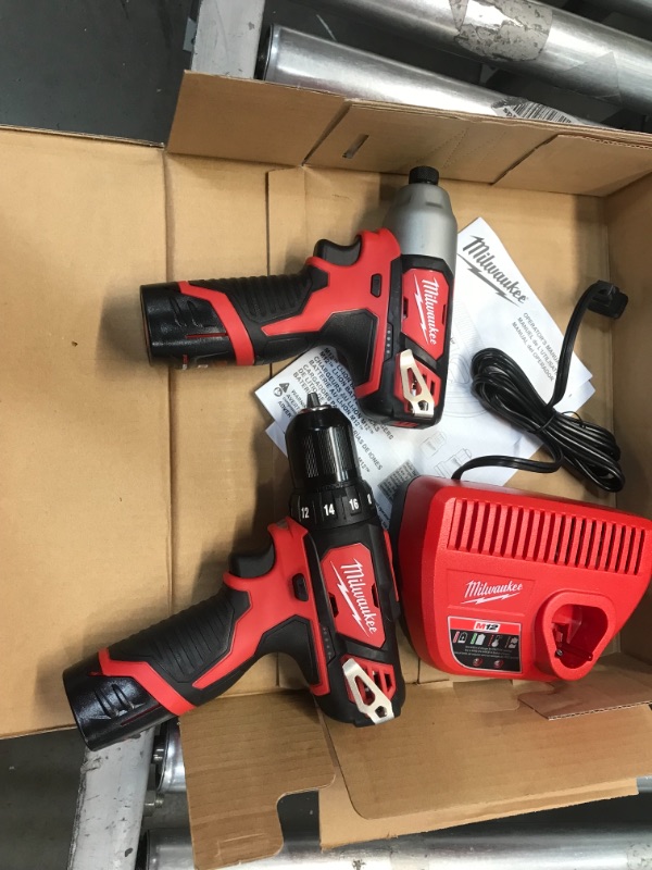 Photo 2 of Milwaukee
M12 12-Volt Lithium-Ion Cordless Drill Driver/Impact Driver Combo Kit w/ Two 1.5Ah Batteries, Charger Tool Bag (2-Tool)