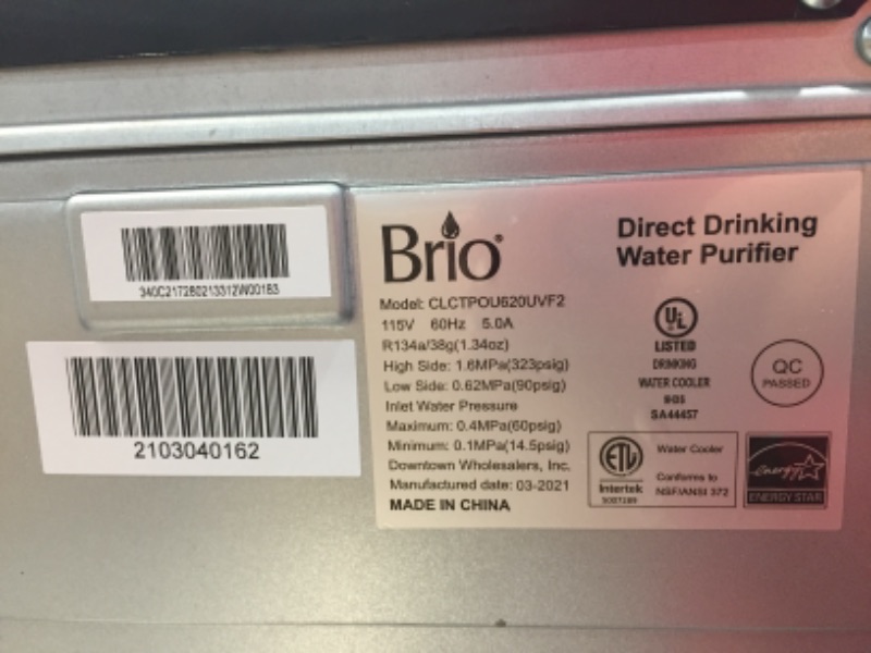 Photo 3 of Missing components***
Brio Self-Cleaning Countertop Bottleless Water Cooler Dispenser - with 2-Stage Water Filter and Installation Kit, Tri Temp Dispense, UV Cleaning - Black
