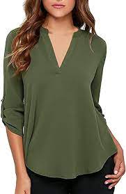 Photo 1 of roswear Women's Business Casual V Neck Cuffed Sleeves Chiffon Work Blouse Top
SIZE LARGE