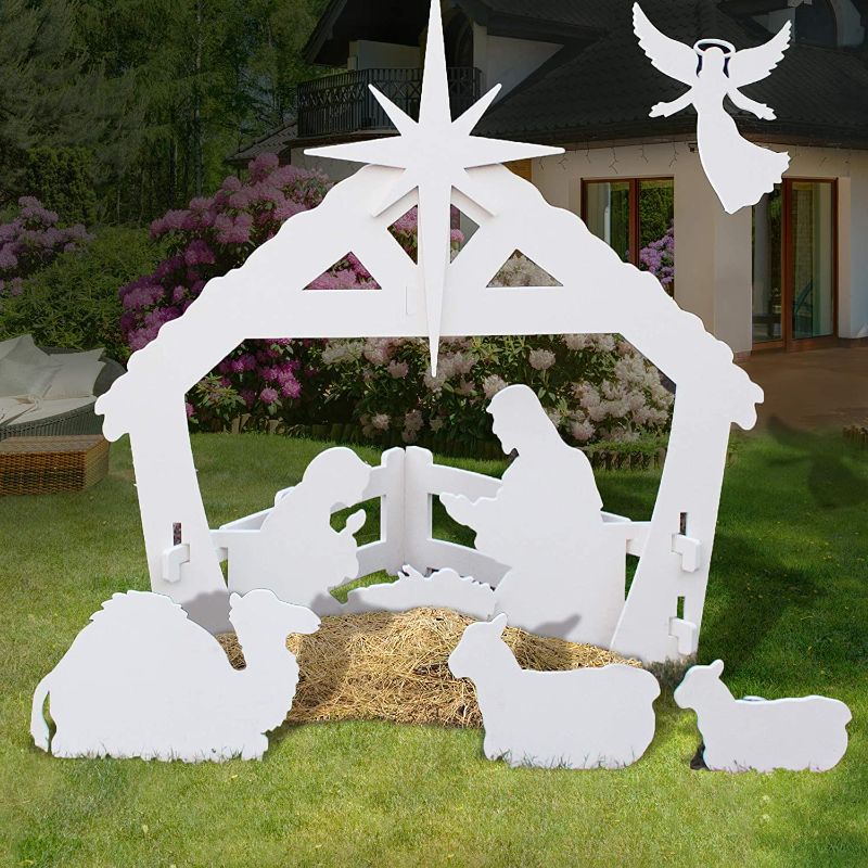 Photo 1 of 
4ft Christmas Holy Family Nativity Scene, Outdoor Yard Decoration w/ Water-Resistant PVC for Outdoor Christmas Decorations