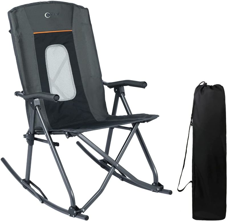 Photo 1 of 
PORTAL Oversized Quad Folding Camping Rocking Chair High Back Hard Armrest Carry Bag Included, Support 300 lbs, grey