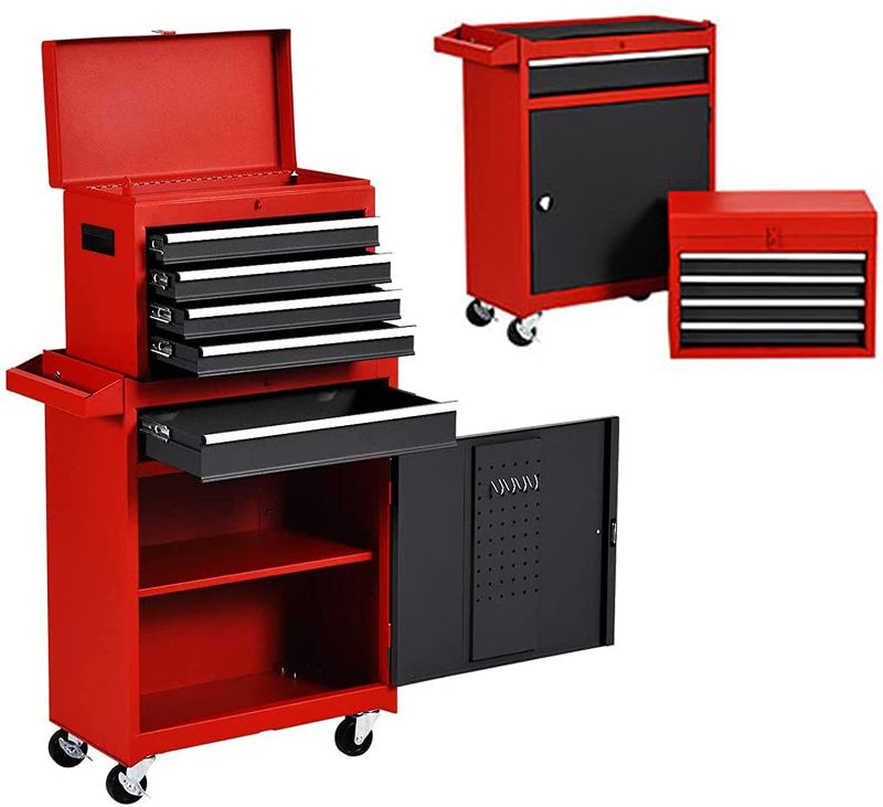Photo 1 of  Rolling Tool Chest, Tool Storage Box, Removable Tool Cabinet, Sliding Metal Organizer w/Lockable Drawers (Red+Black)